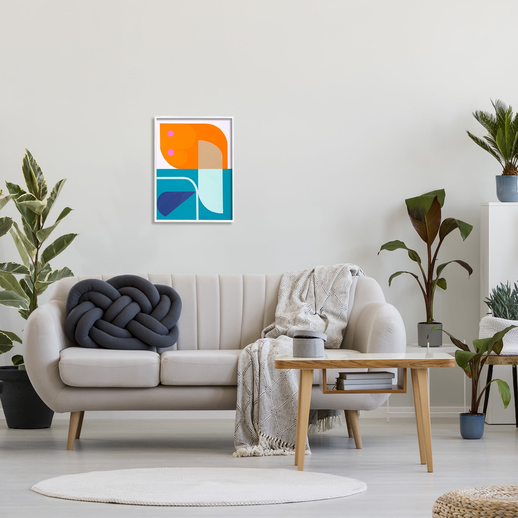Stupell Industries Orange & Blue Contemporary Abstract Painting White Framed Art Print Wall Art, 16 x 20