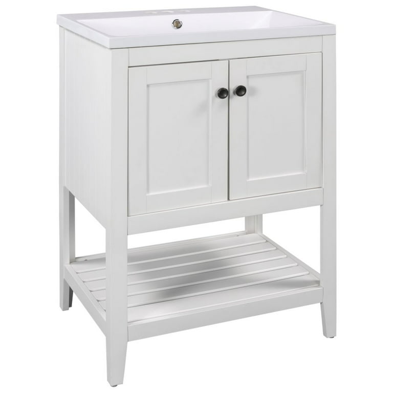 Hassch Modern 30 Bathroom Vanity with Ceramic Basin, Wooden Bathroom  Storage Cabinet with Drawer, White