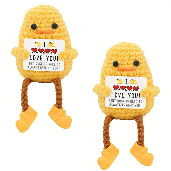 Two long-legged crocheted positive ducks, handcrafted emotional cheering support ducks, cute collectible dolls, Valentine's Day gifts for her, him, friends, best friends, and colleagues