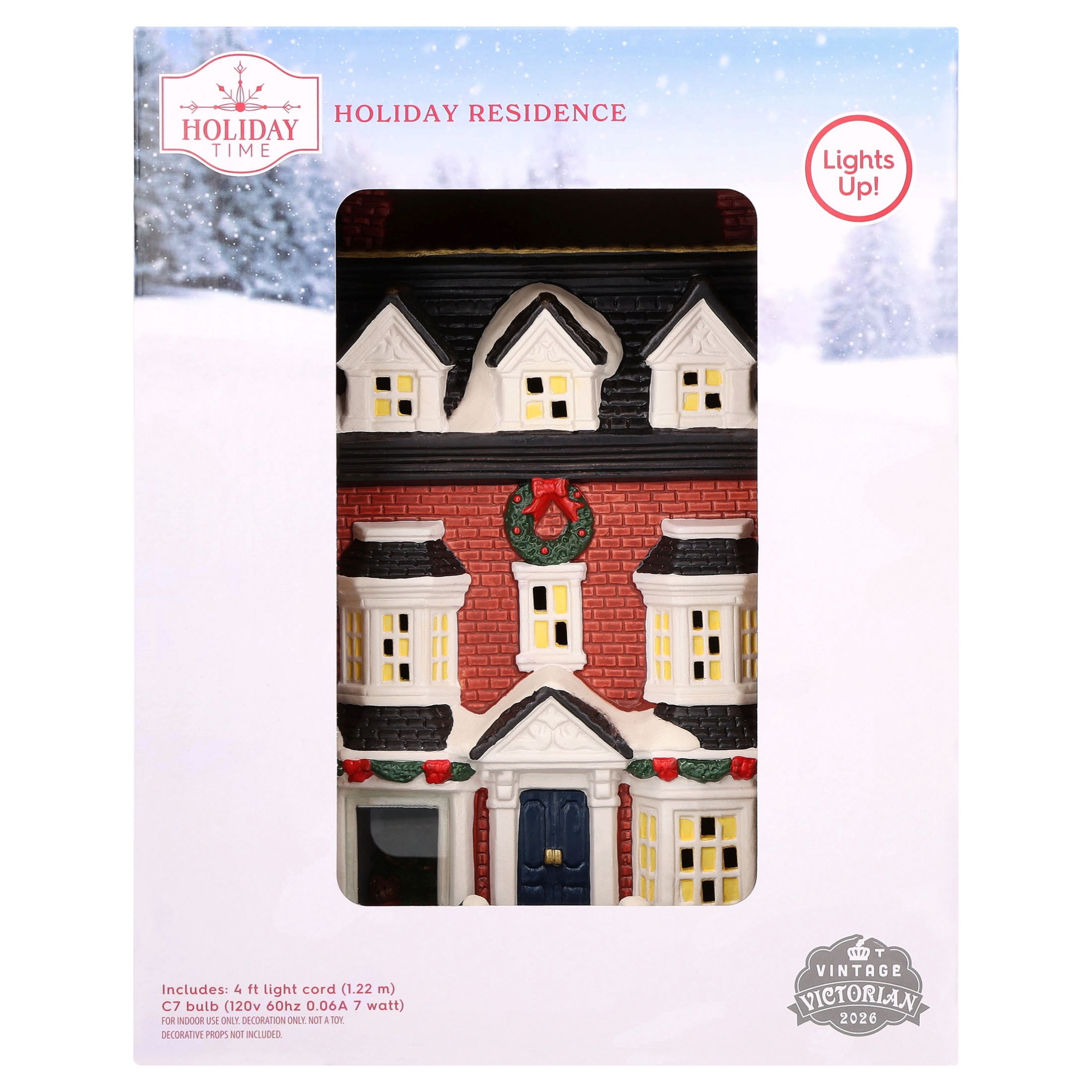 Light-Up Porcelain Holiday Residence Christmas Village Building, Multicolor, 8.62", by Holiday Time