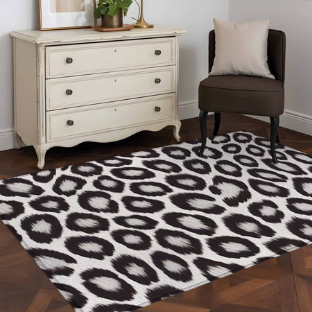 3x5 Washable Area Rug Leopard Print Non-Slip Rectangle Rug for Living Room Bedroom Black Gray Animal Texture Indoor Low Pile Floor Mat for Home Decor