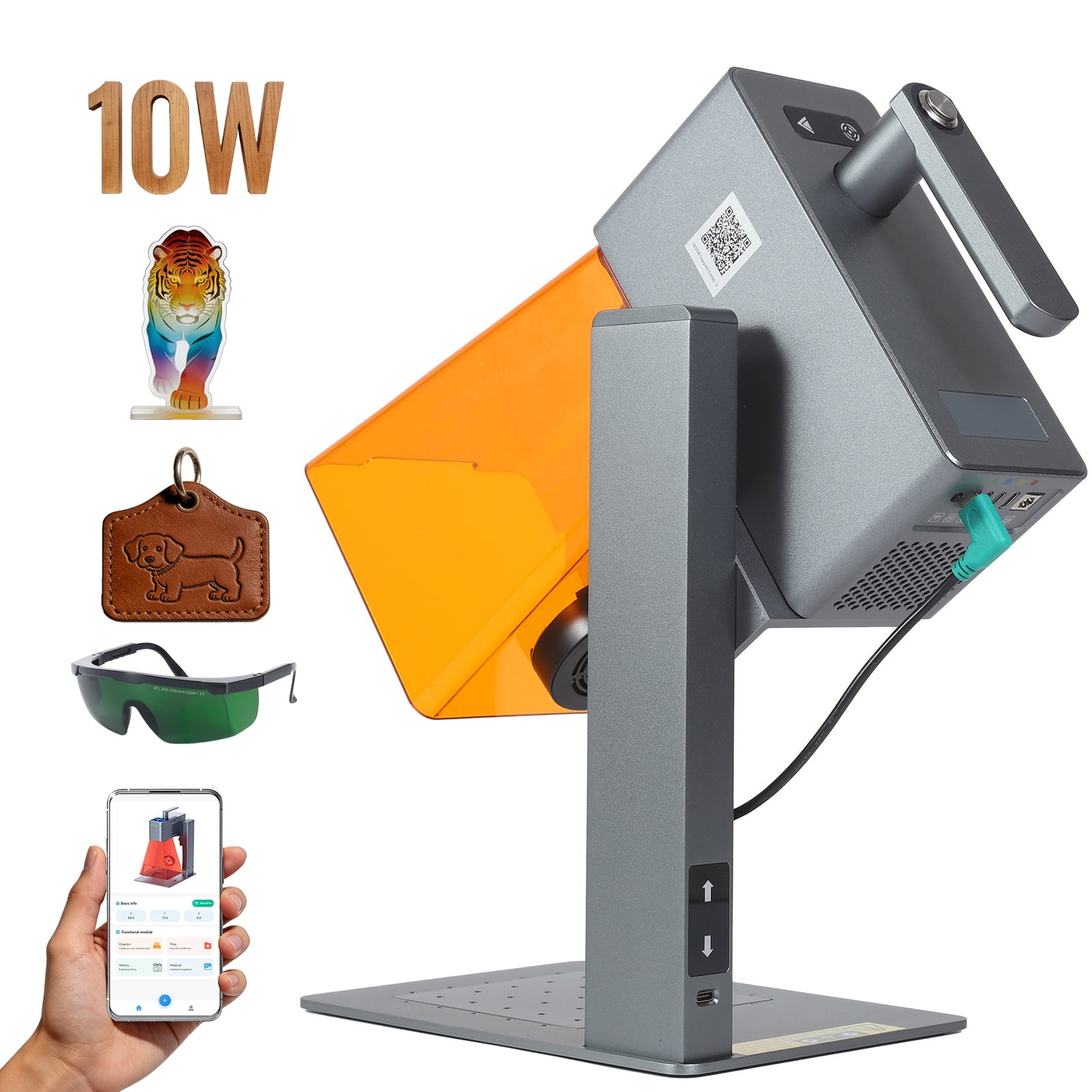 KFFKFF Portable Laser Engraver 5000 mm/s Speed 12W Handheld Blue Laser Cutter Precision 0.01 x 0.01 mm DIY Tool for Wood Acrylic Leather and Fabric Class 4