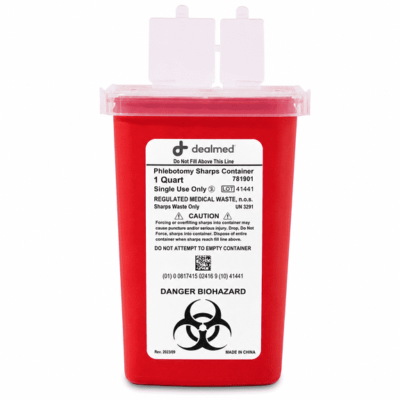 Dealmed Sharps Container, 1 Quart Flip Lid, Red (Pack of 1)
