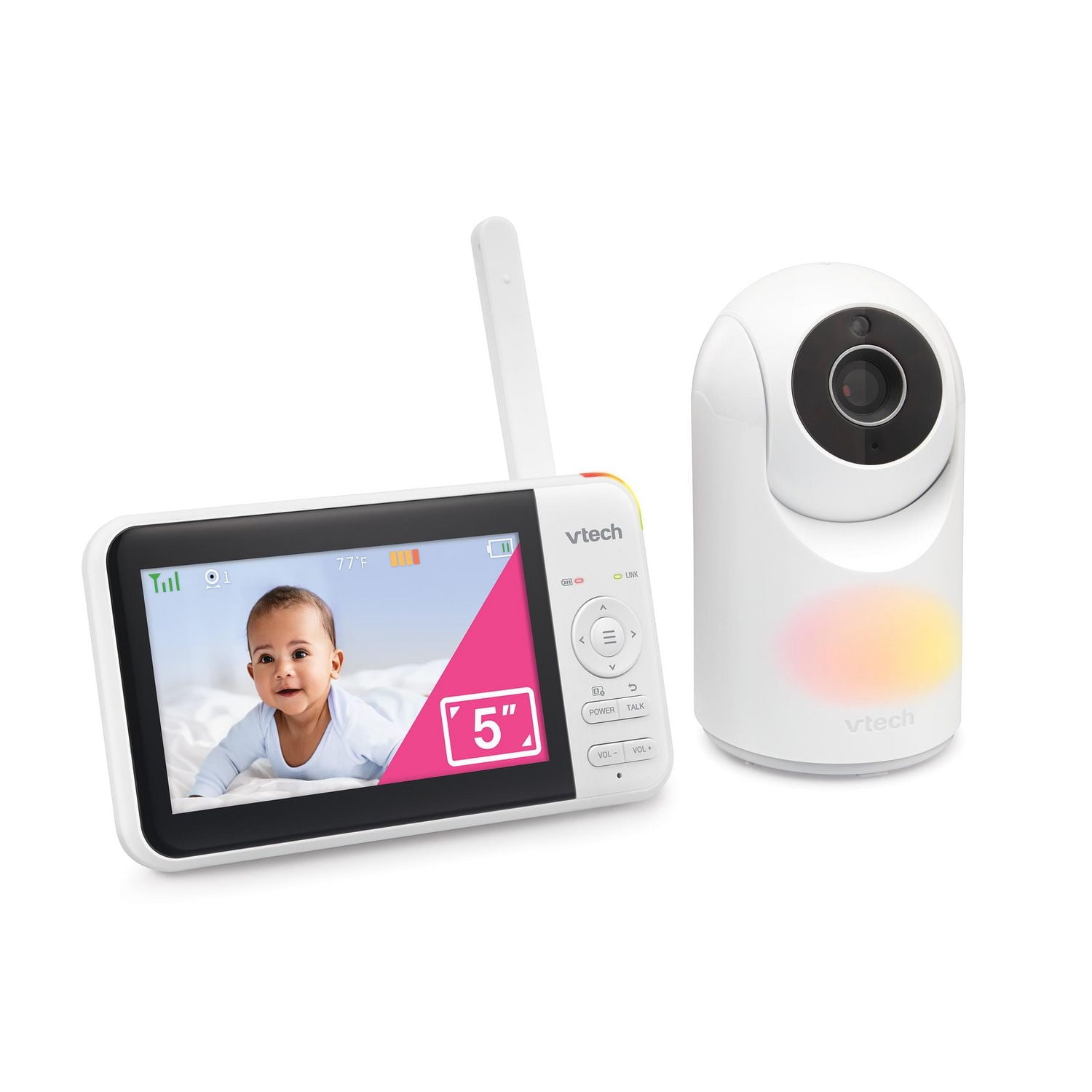 VTech VM5267 Monieur de bébé vidéo de 5 po avec panoramique et inclinaison, veilleuse - blanc