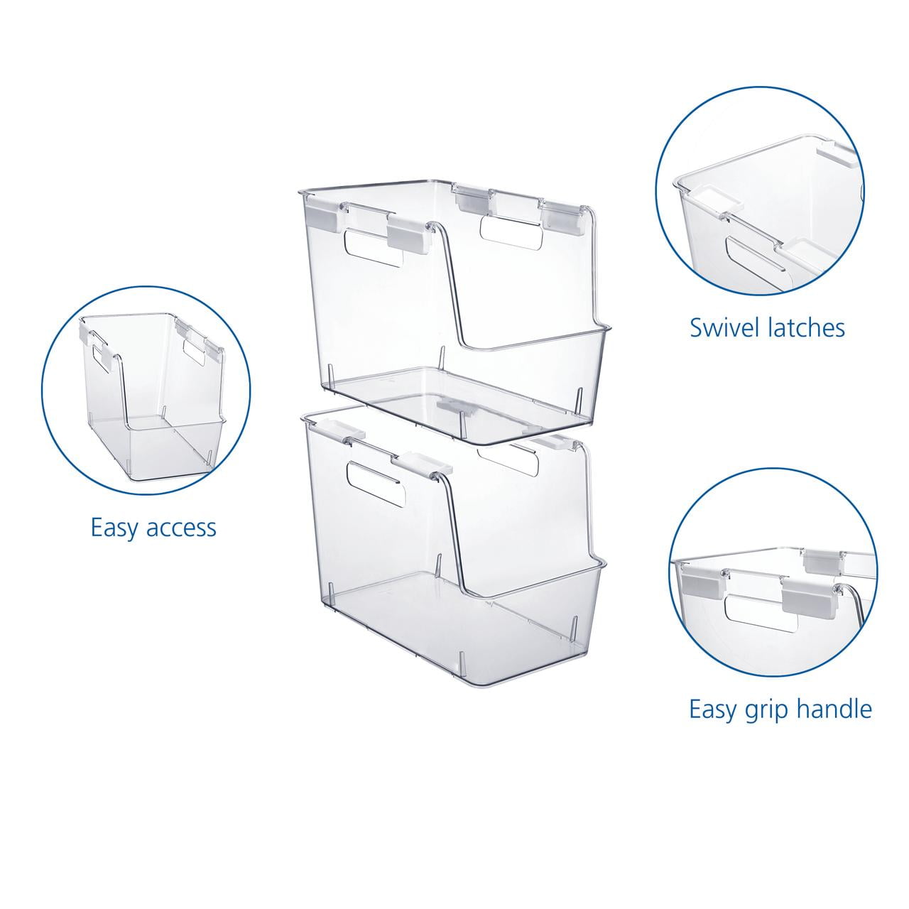 Mainstays Small Clear Plastic Stackable Closet Organizer Bin with White Latches