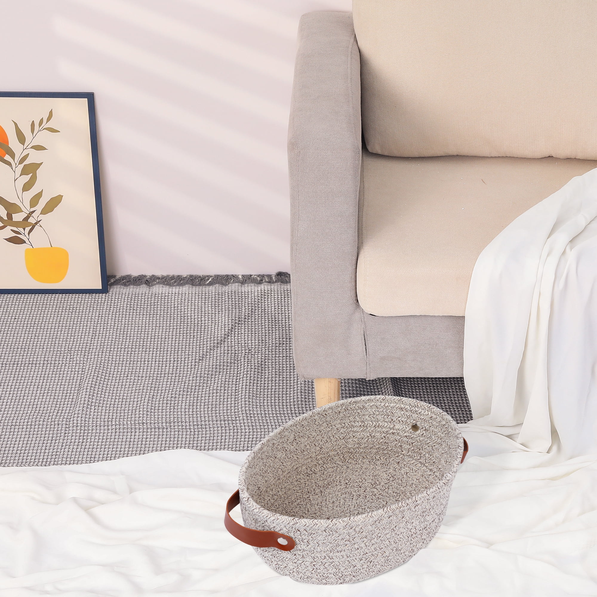 Unique Bargains 3Pcs Woven Storage Basket Anthracite 11.8*9.1*4.7in