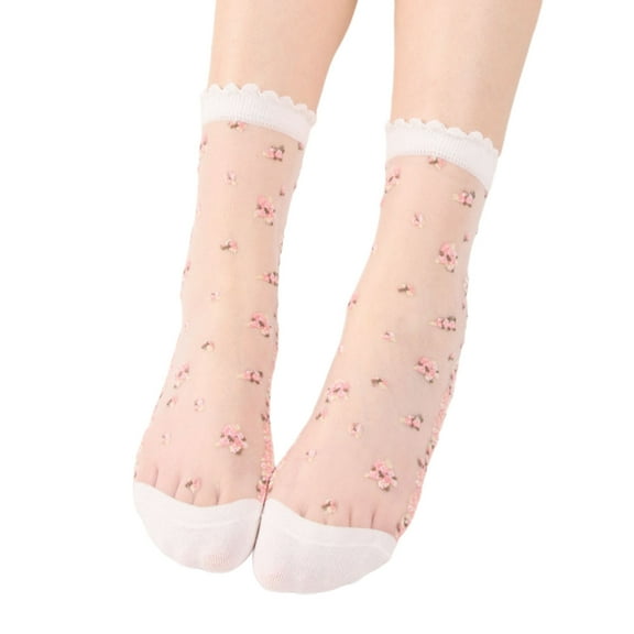 HNMKIU Ladies Summer Sheer Floral Stockings Soft Breathable Short Socks For Casual Comfort And Stylish Everyday Wear White,One Size