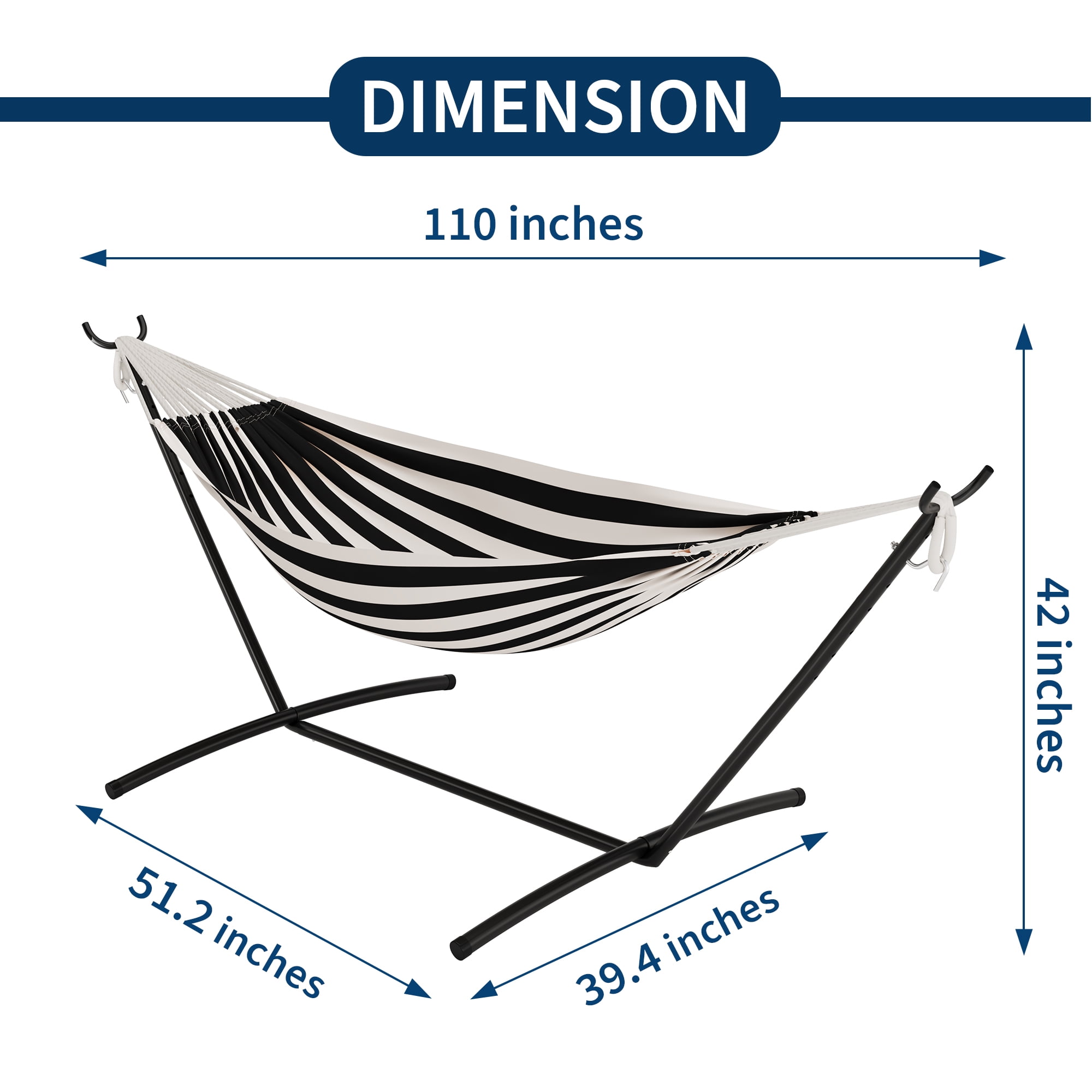 Heavy Duty Double Hammock with Steel Stand, Adjustable 2 Person Hammock Chair, Portable Indoor/Outdoor Swing, 450 lbs Capacity, Backyard, Garden, Camping, Includes Carry Bag