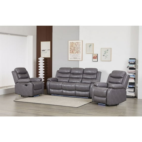 Kingway Faux Leather Manual Reclining Sofa Set – 3PC Home Theater Seating