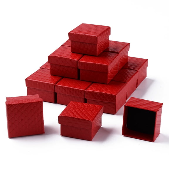 24 pc Square Cardboard Ring boxes with Sponge Inside Red 2x2x1-3/8 inch(5x5x3.5cm)