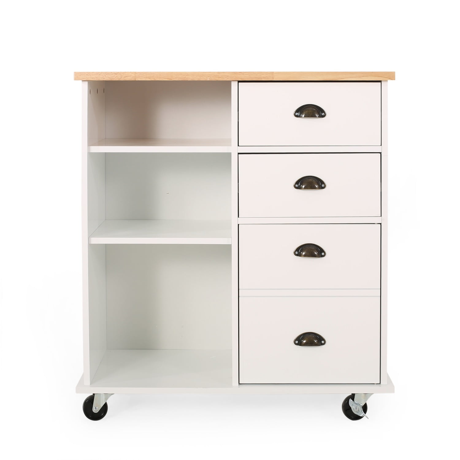 Kadyn Contemporary Kitchen Cart, Solid Wood Kitchen Storage Carts with Drawers, Kitchen Island Cart with Wheels, White and Natural Kadyn Contemporary Kitchen Cart, Solid Wood Kitchen Storage Carts with Drawers, Kitchen Island Cart with Wheels, White and Natural