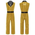 thumbnail image 2 of Aislor Men Retro 70's 80s Disco Costume Shiny Metallic Plaid Print Jumpsuits Sleeveless Bodysuit Gold L, 2 of 6