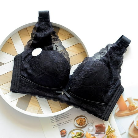 TOWED22 Womens Wireless Bras Women s Push Up Bras Lace Padded Floral Contour Underwire Lightly Lined Plunge Bra Black