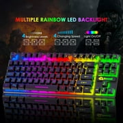 Gaming Keyboard and Mouse Combo, 88Keys Compact Rainbow Backlit Mechanical Touch Keyboard, RGB Backlit 6400 DPI Lightweight Gaming Mouse with Honeycomb Case for Windows PC Gamers (Black)