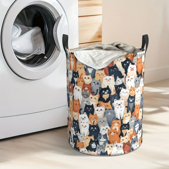 Cartoon Cat Pattern Laundry Basket, Thick Oxford Cloth Storage Basket That Can Be Folded, Suitable for University Dormitories, Bedrooms, Bathrooms and Various Room Types, Laundry Basket