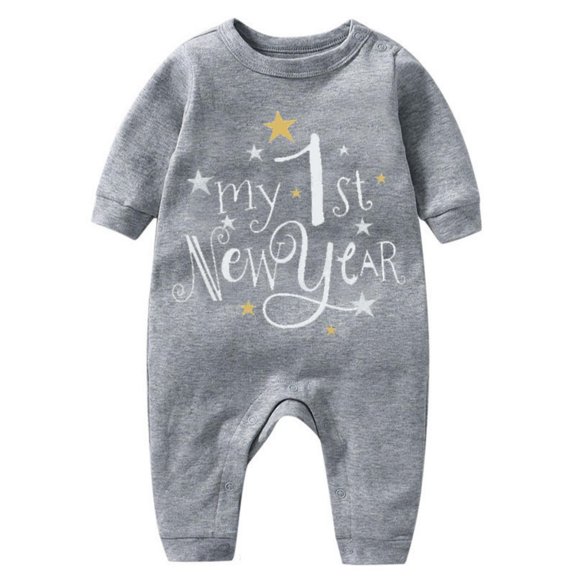 PINQI Birthday Playsuit for Baby My First New Year Clothes Baby Boys Girl Outfits Letter Print Romper Jumpsuit Headband Outfits Set