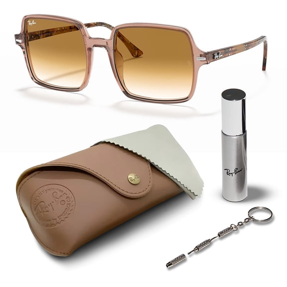 Ray-Ban RB1973 SQUARE II Square Shaped Non-Polarized Sunglasses for Women - Includes Official RAYBAN Eyewear Kit - Ideal Formal & Casual Wear Sunglasses - Light Brown Gradient Lens
