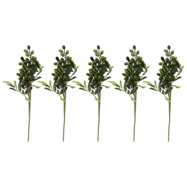 5 piezas de bayas artificiales, tallos de bayas artificiales, decoración para sala de estar, oficina, verde