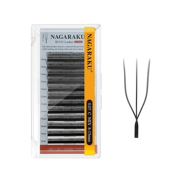 NAGARAKU 3D UU Soft Light Natural U Shape Eyelash Extensions Black 0.07C 8mm