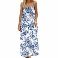 thumbnail image 4 of XIAOCHA Summer Floral Maxi Dress for Women Porcelain Print Thin Strap Back Tie Deep Open Back Vacation Gowns, 4 of 6