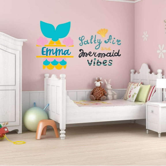 Personalized Fin Ocean Salty Air Mermaid Vibes Seahorse Statfish Princess Fish Starfish Queen Sweet Dreams Bedtime Unicorn Lovely Dear Dream Holiday Decorating Wall Decal Sticker - Size: 10 In X 6 In