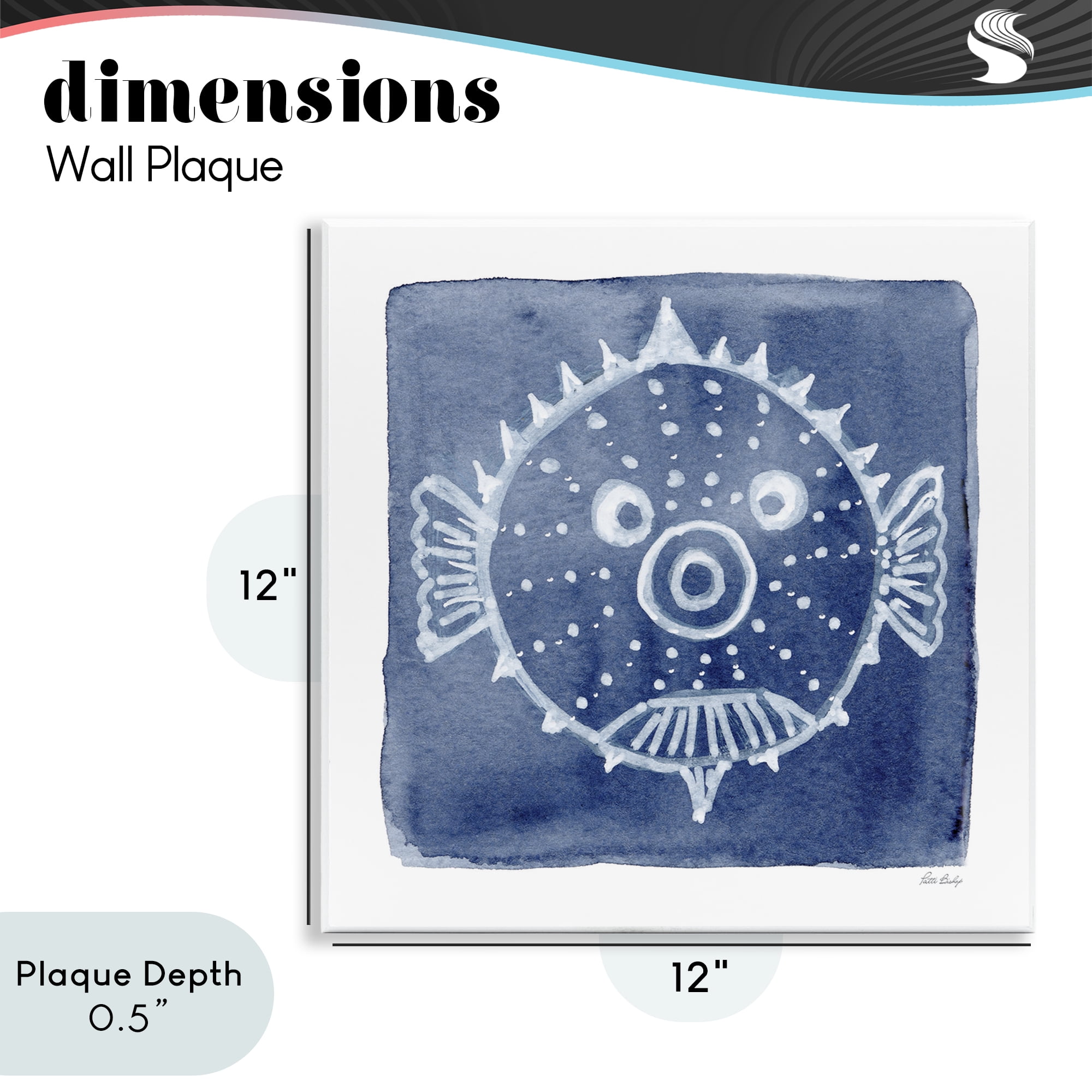 Stupell Industries White Blow Fish on Indigo Wall Plaque Art, design by Patti Bishop