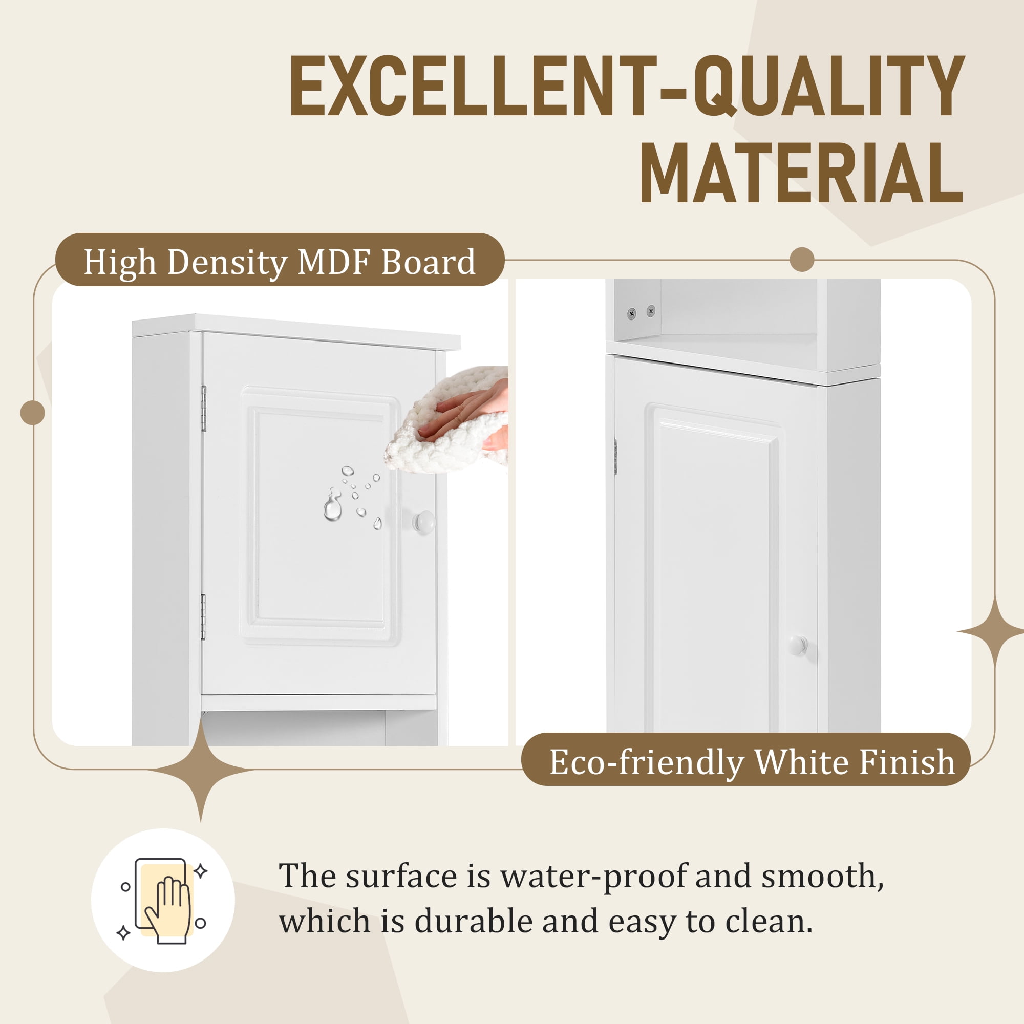 EUROCO 66.9" H Tall Corner Cabinet,Multi-Functional Corner Cabinet Tall Bathroom Storage Cabinet with Two Doors and Adjustable Shelves,Open Shelf,Space-Saving Design,White