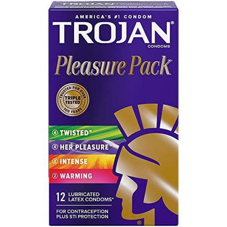 TROJAN Pleasure Variety Pack Lubricated Condoms, 12 Count
