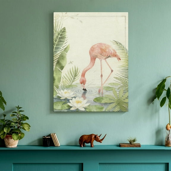 Hidden Frame Canvas Wall Art - Watercolor Flamingo & Water Lily Decor Fresh Boho-Forest Popular Wall Decor for Living Room 16x24in