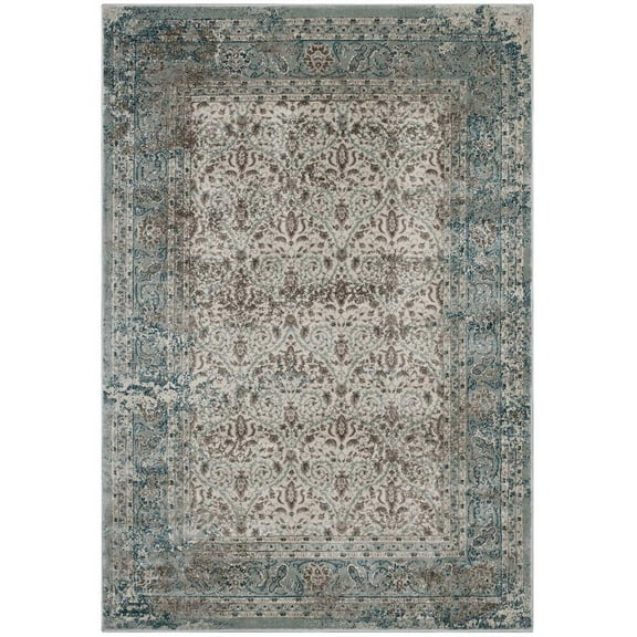 Modway Dilys Distressed Vintage Floral Lattice 5x8 Area Rug in Teal, Brown and Beige