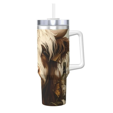 

Zeuib Butterfly Cow Barrel Printed Insulated Stainless Steel Hot/Cold Coffee Cup 40oz Ice Bully With Handle Tumbler with Straw and Handle Insulated Water Bottle Travel Mug Cup
