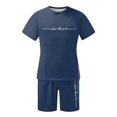 thumbnail image 6 of LOS ANGELES Men's Casual 2-Piece Set, Solid Color Short Sleeve Crewneck Tee and Shorts, Relaxed Summer Outfit For Everyday Lounge Wear,Dark Blue,XL, 6 of 6