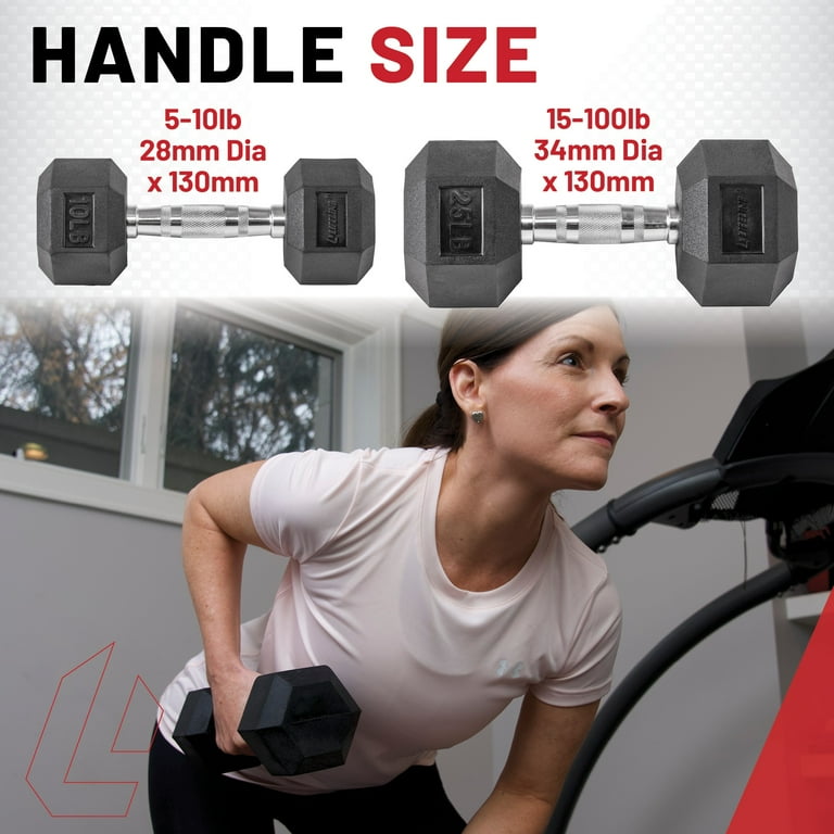 Lifeline Fitness Hex Rubber Dumbbell Set, 150 lb, Black
