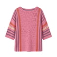 thumbnail image 4 of Htigea Womens Crewneck 3/4 Sleeve Sweaters Knitted Striped Pullover Tops Lightweight Soft Comfy Short Sweater Hot Pink XXL, 4 of 6