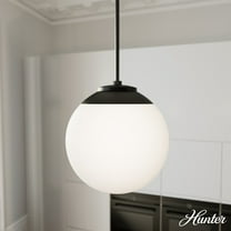 Hunter - Hepburn 1-light Matte Black, Medium Size Pendant Light, Dimmable, Mid Century Modern Style, Globe Shaped, for Bedrooms, Dining, Living Rooms - 19849
