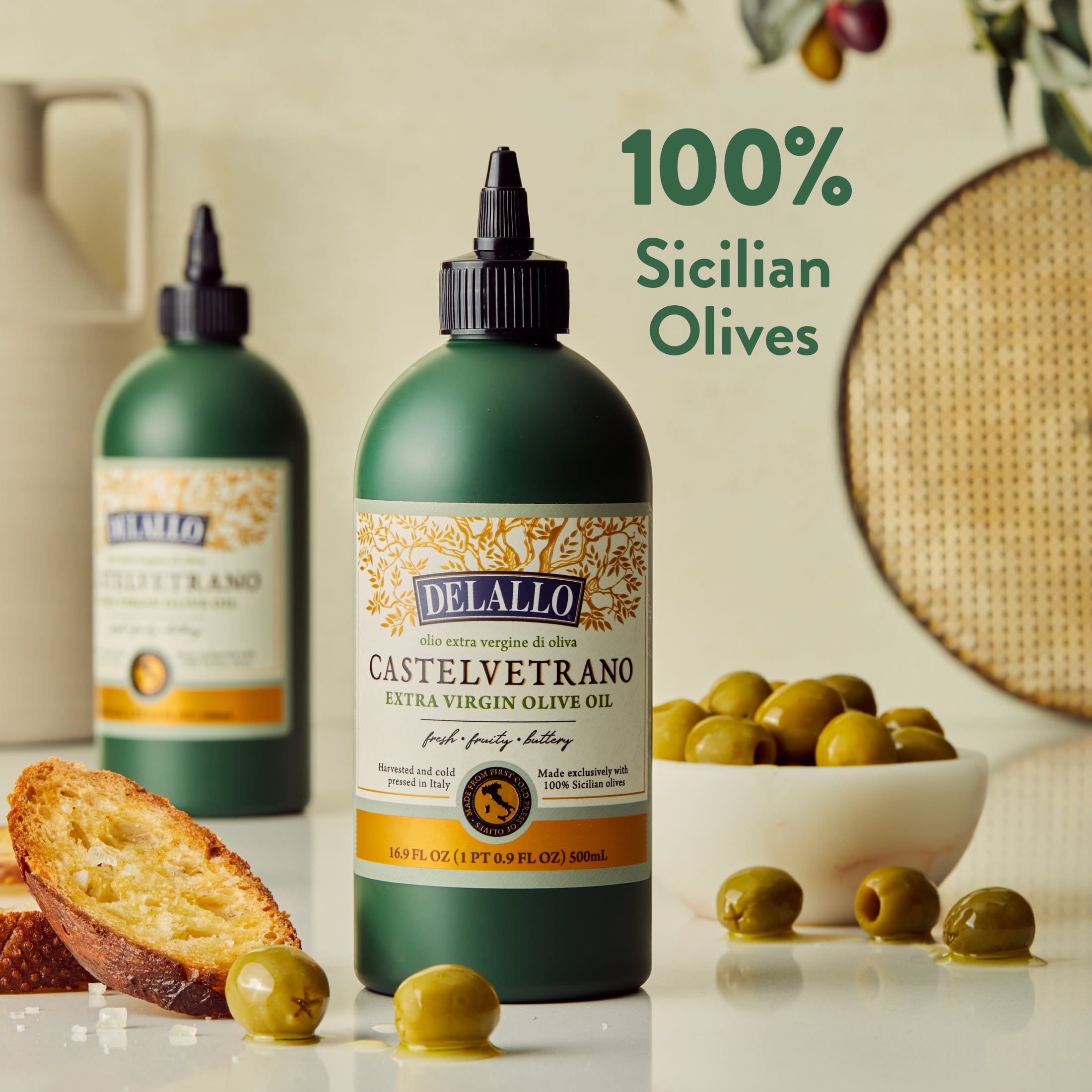 DeLallo Castelvetrano Extra Virgin Olive Oil, Made in Italy, All Natural, 16.9 oz Bottle, (3 Pack)
