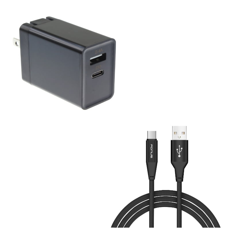 Power Cord TypeC 10ft USB Cable w 2Port USB 30W Quick Home Charger