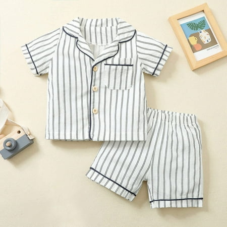 

Leutsin Baby Boys Pj Set Toddler Kids Baby Boys Fashion Cute Short Sleeve Cartoon Stripe Print Casual Shorts Home Wear Suit