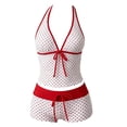 thumbnail image 4 of OOOUM Kids Girls Printed Tankini Swimwear 2 Piece Halter Tie Top & Drawstring Shorts Quick Dry Upf Protection Beach Bathing Suit White 15-16 Years, 4 of 5