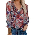 thumbnail image 1 of UKAP Womens Casual Loose Blouses Floral V Neck Tunic Shirts Long Sleeve Fall Autumn Tops Shirt, 1 of 3