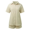 thumbnail image 5 of RMGVDSD Women's 2 Piece Outfits Summer Short Sets Short Sleeve Button Down Shirt Tops And Casual Shorts Suit Comfy Loungewear Matching Set, 5 of 9