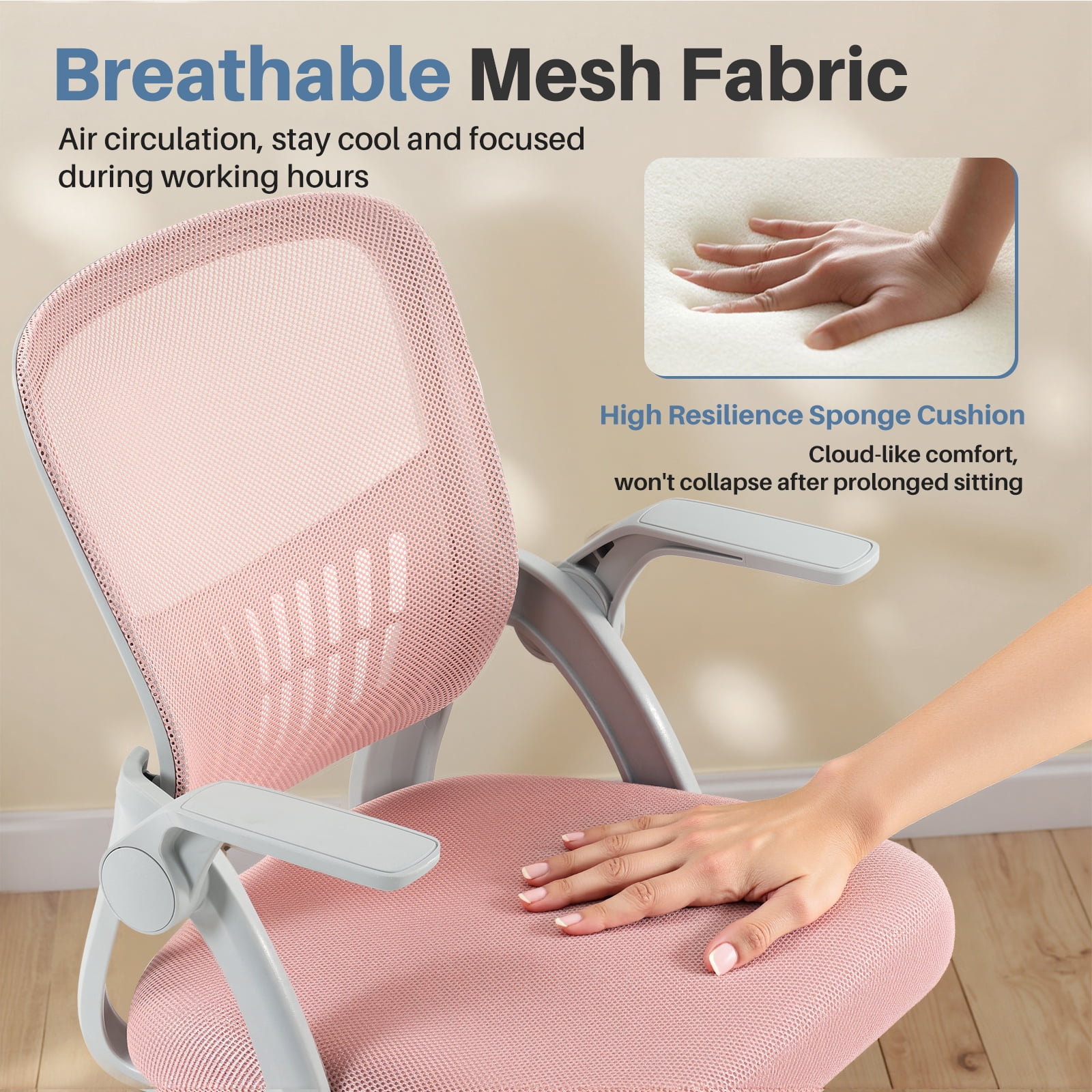 EDX Desk Chair with Ergonomic Lumbar Support, Flip-Up Armrests & Removable Footrest - 250lbs Capacity, Suitable for Home, Office, Bedroom, Pink