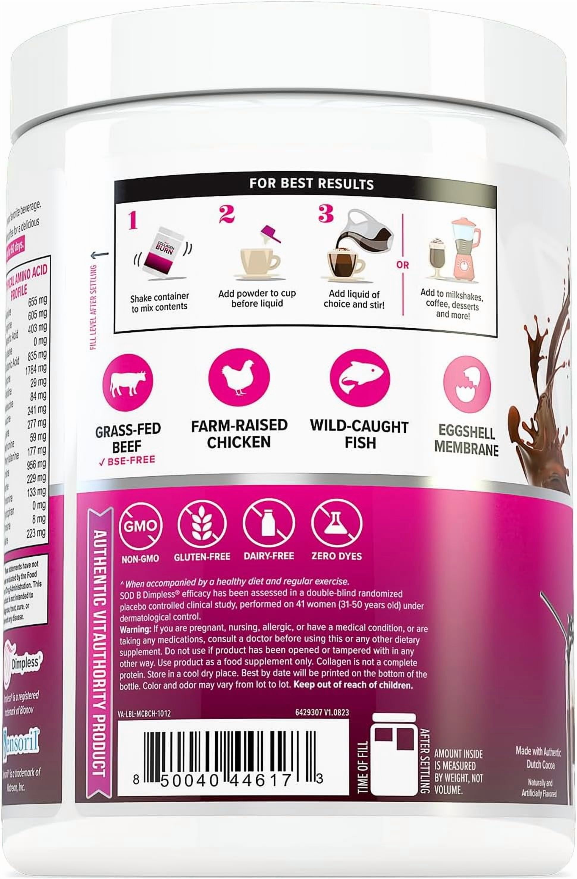 Vitauthority Multi Collagen Burn, Collagen Peptides Powder for Women, Chocolate Swirl, 25 Servings