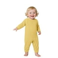 thumbnail image 4 of FAOWME Big Kids Girls Boys Romper Long Sleeve Round Neck Solid Color Buttons Plush Lined Warm Comfortable Pajamas Bodysuit Jumpsuit For Sleepwear Daily Wear Yellow 0-3 Months, 4 of 5