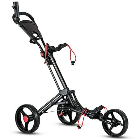 Costway Foldable 3 Wheel Steel Golf Pull Push Cart Trolley Club w/ Umbrella (Best Golf Umbrella For Push Cart)