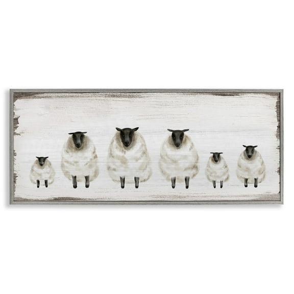 Stupell Industries Fluffy Farm Sheep Herd Rustic Country Animals, 13 x 30,Design by Daphne Polselli