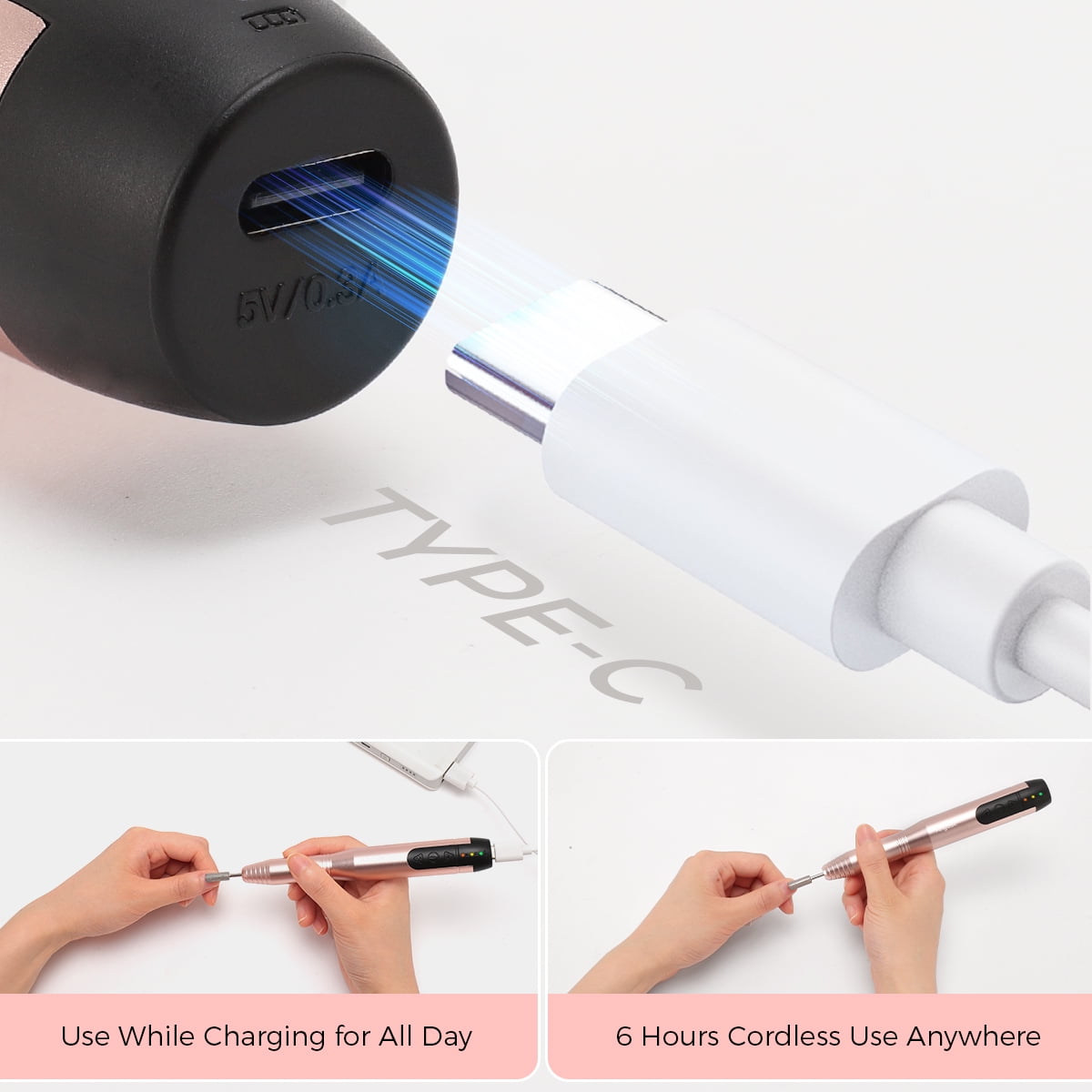 Anyask Portable Electric Nail Drill Manicure Pedicure Polishing Shape Tools for Nair Care Beauty Home Salon Use - Champagne