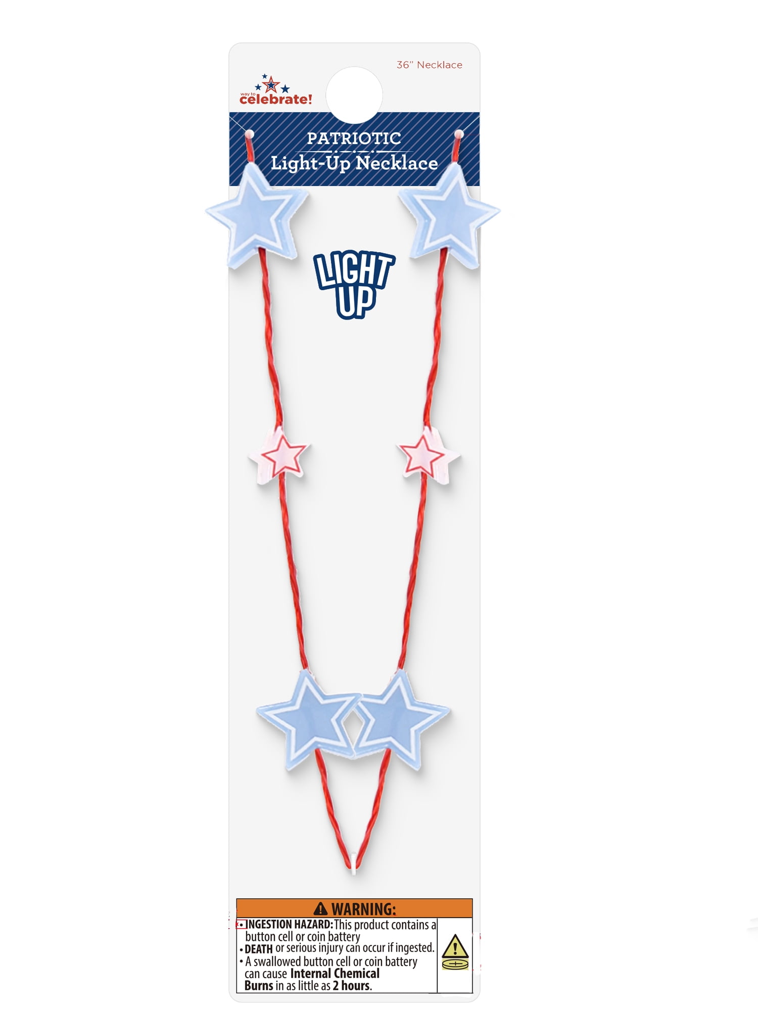 Way to Celebrate Americana Patriotic Patterned Star Light-Up Necklace