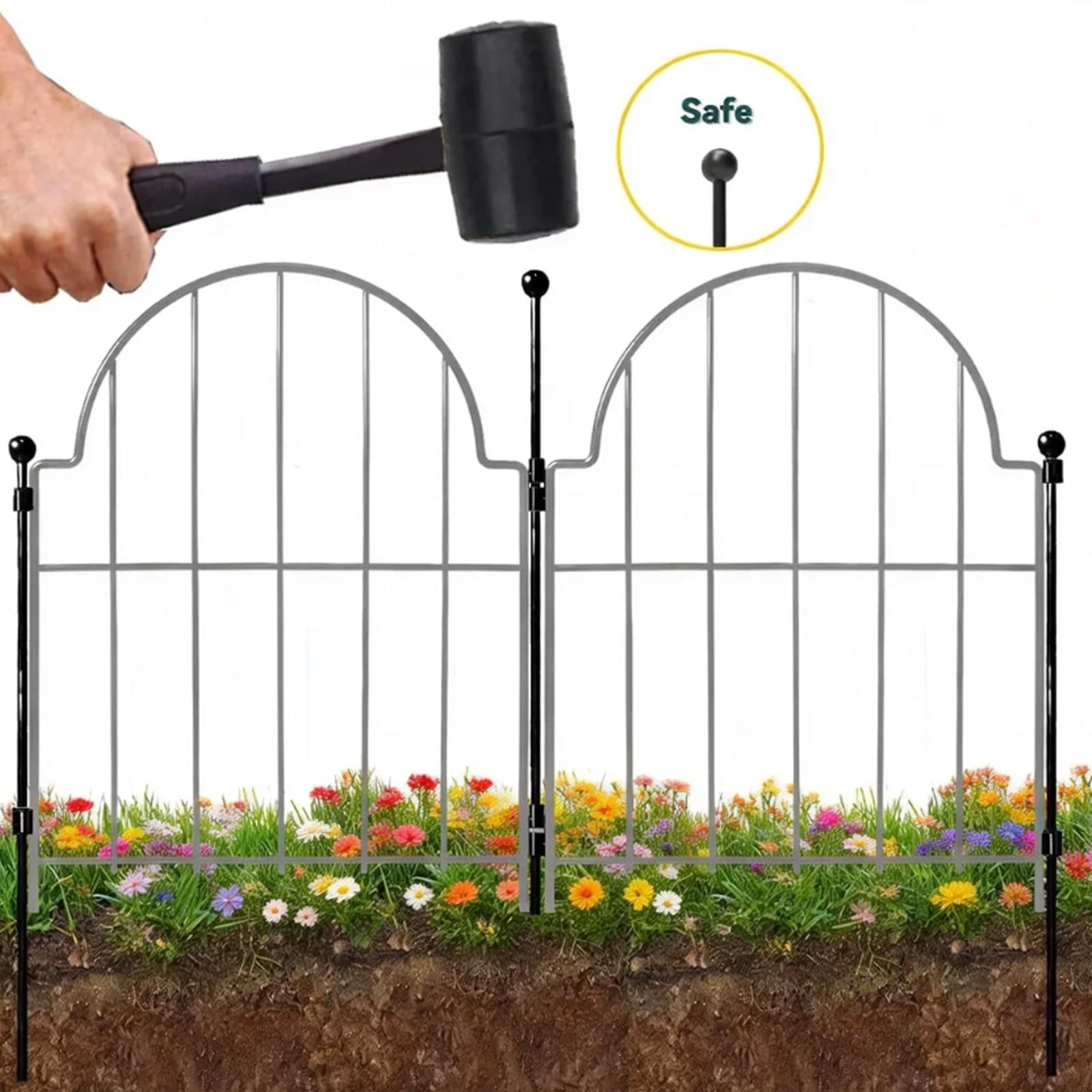 10Pcs Decorative Garden Fence, Rustproof Metal No Dig Garden Fencing Border, Total 22 in(H) x 10.83 ft(L) Outdoor Animal Barrier,Arched