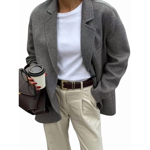 Blazer for Women Business Casual Long Sleeve Lapel Open Front Suit Jacket Work Blazer with Pockets Gray S